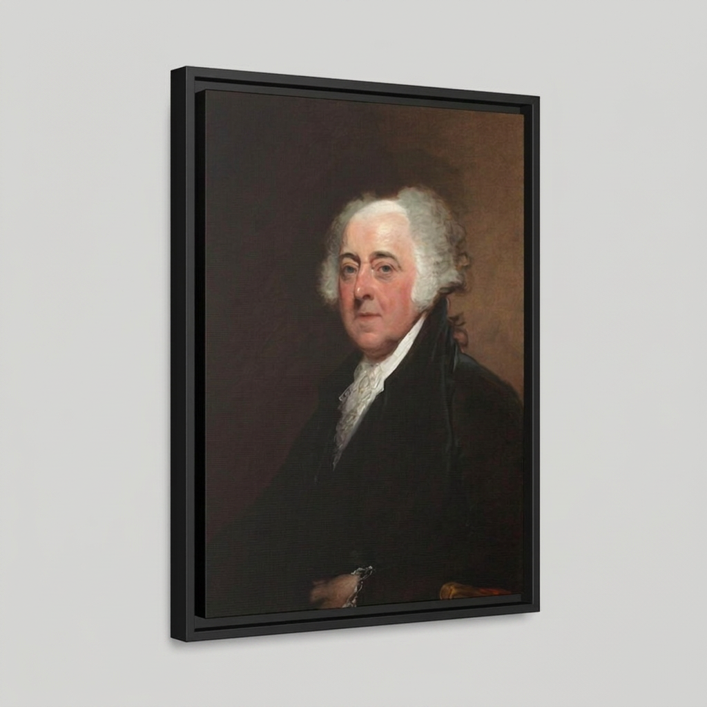 Angled three-quarter view of the John Adams floating frame canvas showing depth and floating reveal